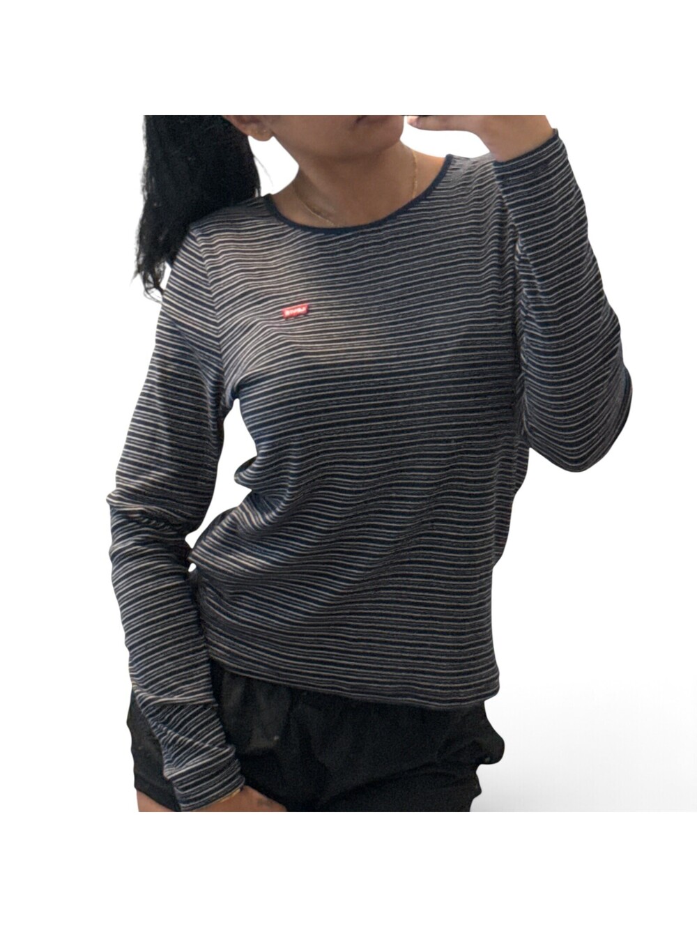 Levi's Black Tan Pinstripe Long Sleeve Top Size XL